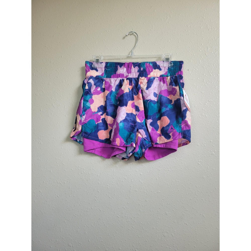 Reebok Womens Relaxed Shorts Purple Blue Abstract Print 2-in-1 Lined Small
